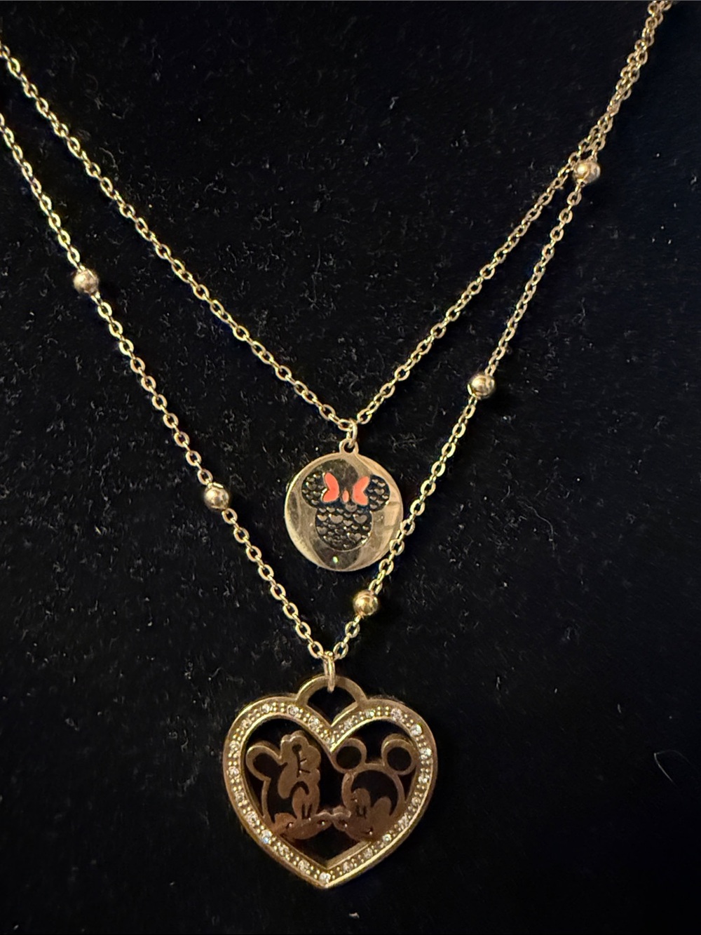 Stainless steel  Doble Layer Heart & Medallion Necklace with Cute